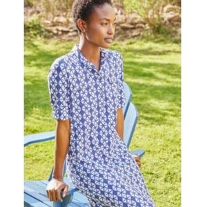 J. McLaughlin Catalina Cloth Lawrence Shirt Dress Blue White Geometric Sz Medium